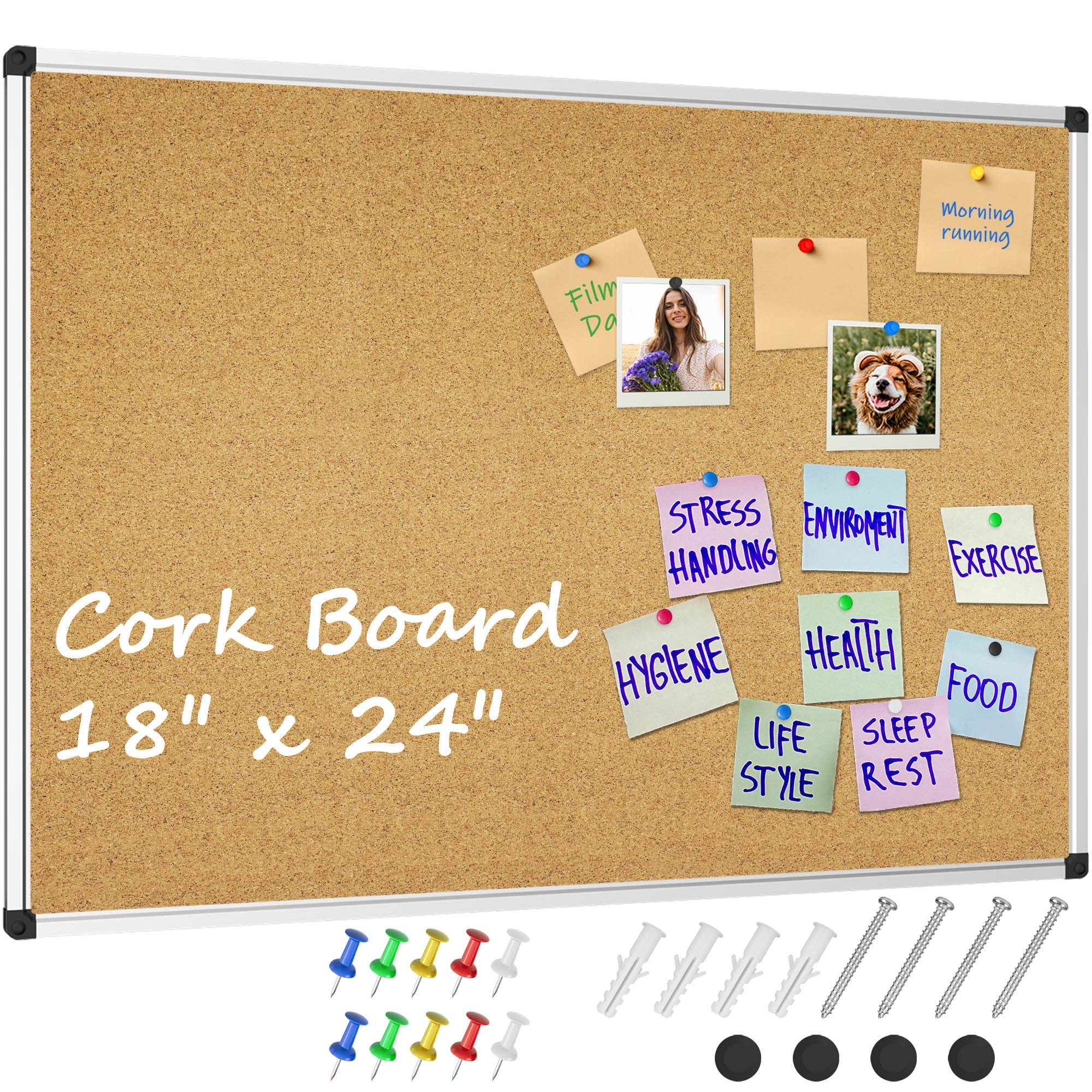 X Board Cork Board Bulletin Board for Wall, 24x18 inch Corkboard with ...