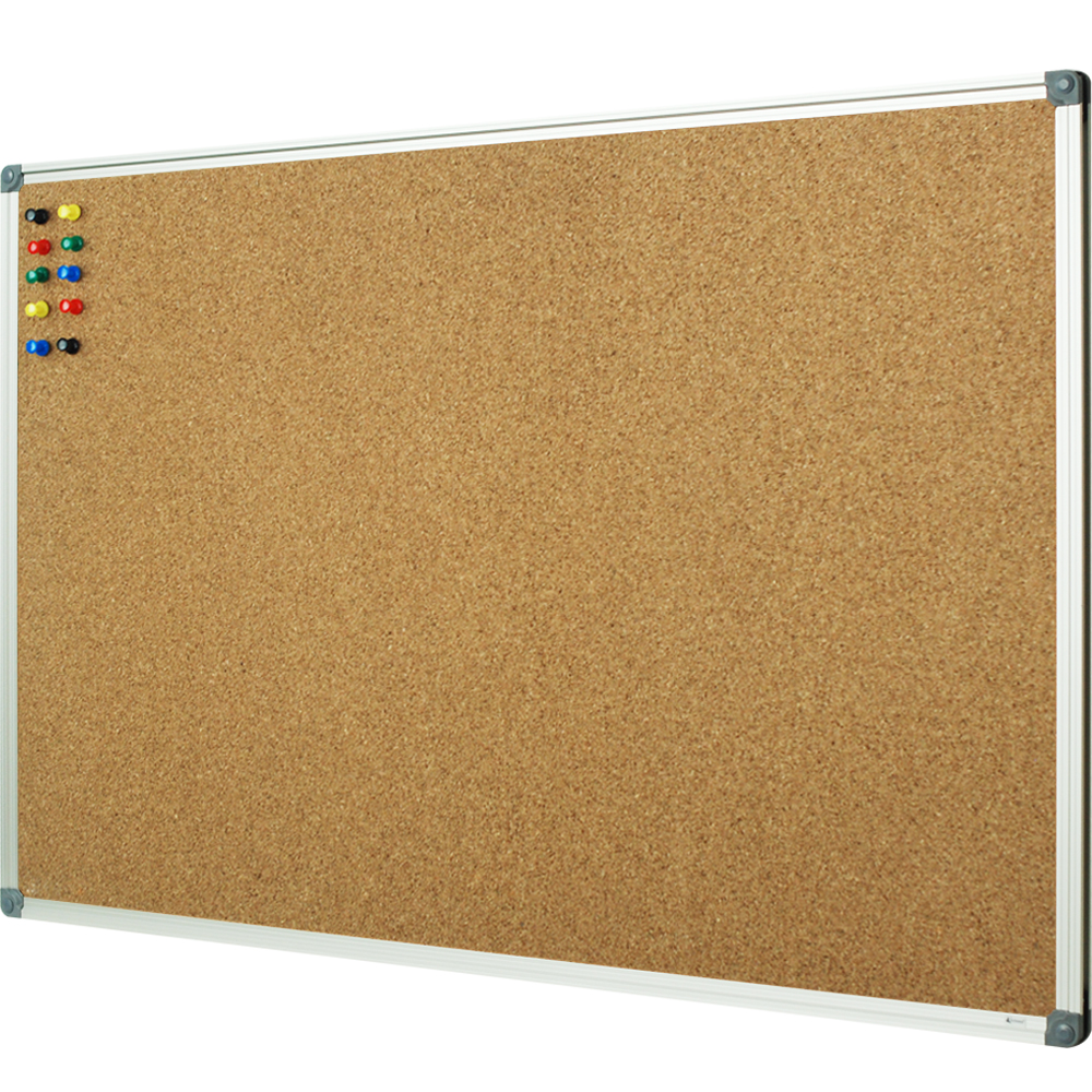 Lockways Cork Board Bulletin Board, 48" x 36", Silver Aluminum Frame