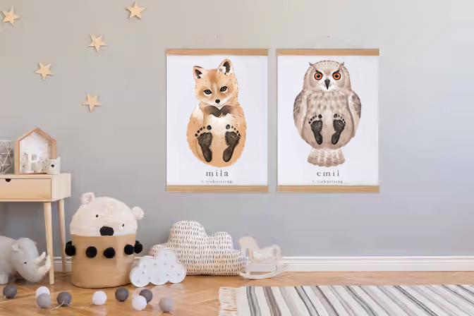 Owl, Baby Gift and Pets Gift Personalized, Footprint Set, Mural Baby & Children's Room Animals, Owl Baby Gift🐾-babyanimal