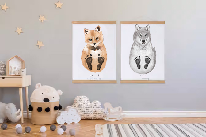Wolf, Baby Gift Personalized, Footprint Set, Wolf 🐺-babyanimal