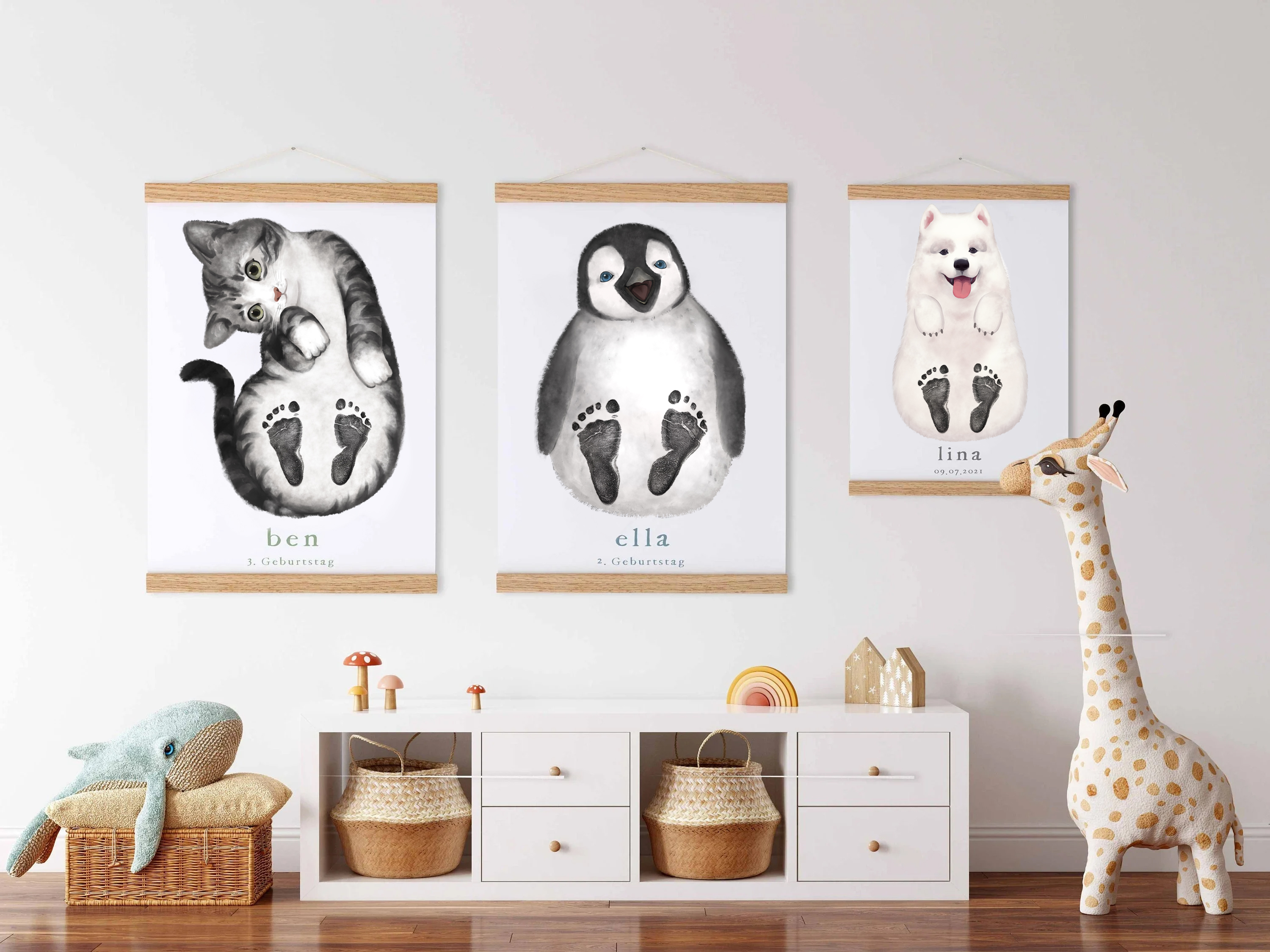 Baby Gift Personalized, Footprint Set, Mural Baby & Children's Room Animals, Samoyed🐶-babyanimal