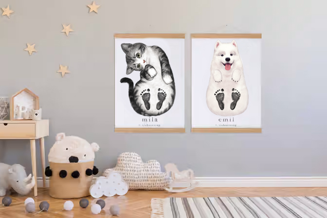 Baby Gift Personalized, Footprint Set, Mural Baby & Children's Room Animals, Samoyed🐶-babyanimal