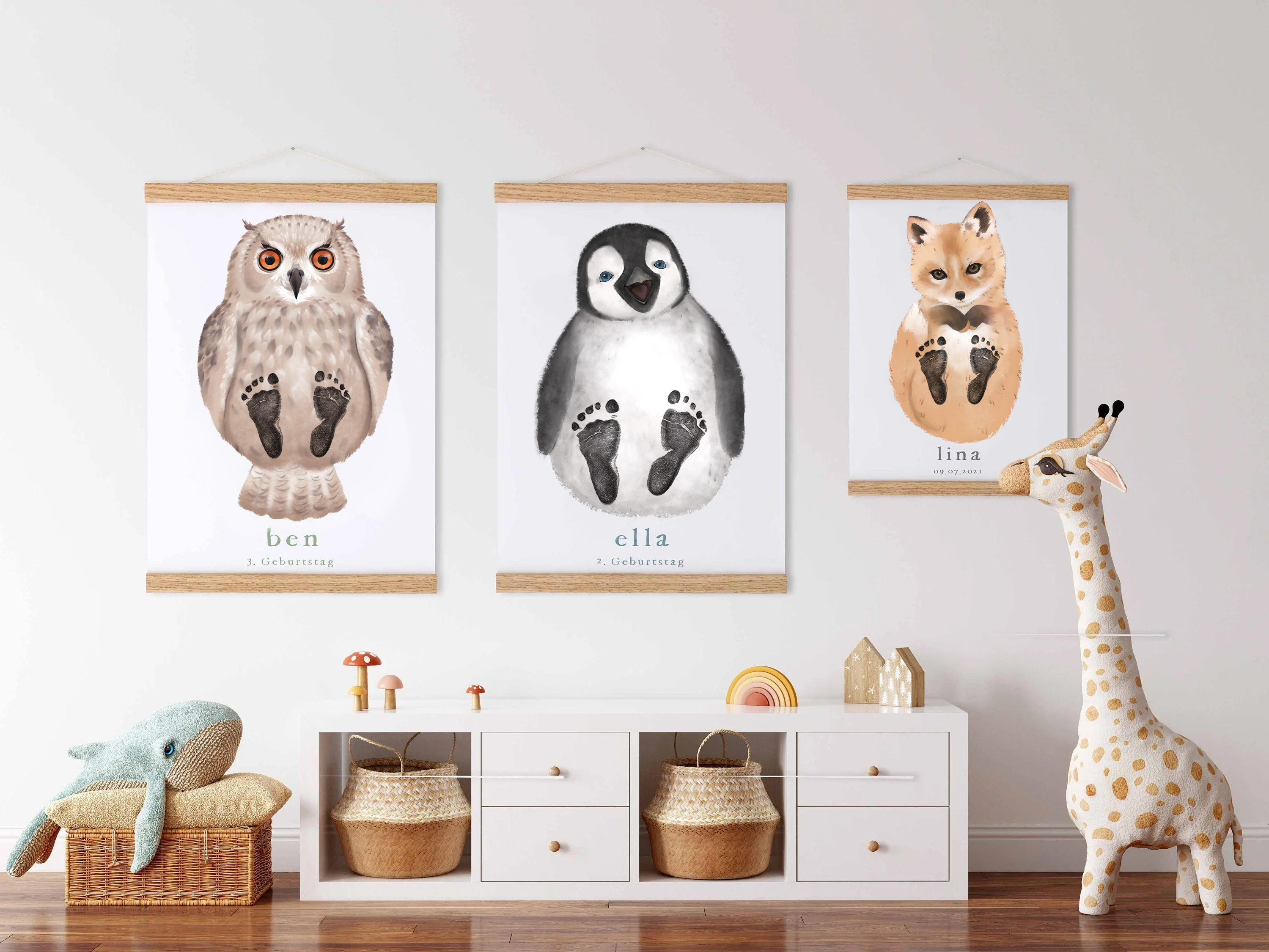 Owl, Baby Gift and Pets Gift Personalized, Footprint Set, Mural Baby & Children's Room Animals, Owl Baby Gift🐾-babyanimal