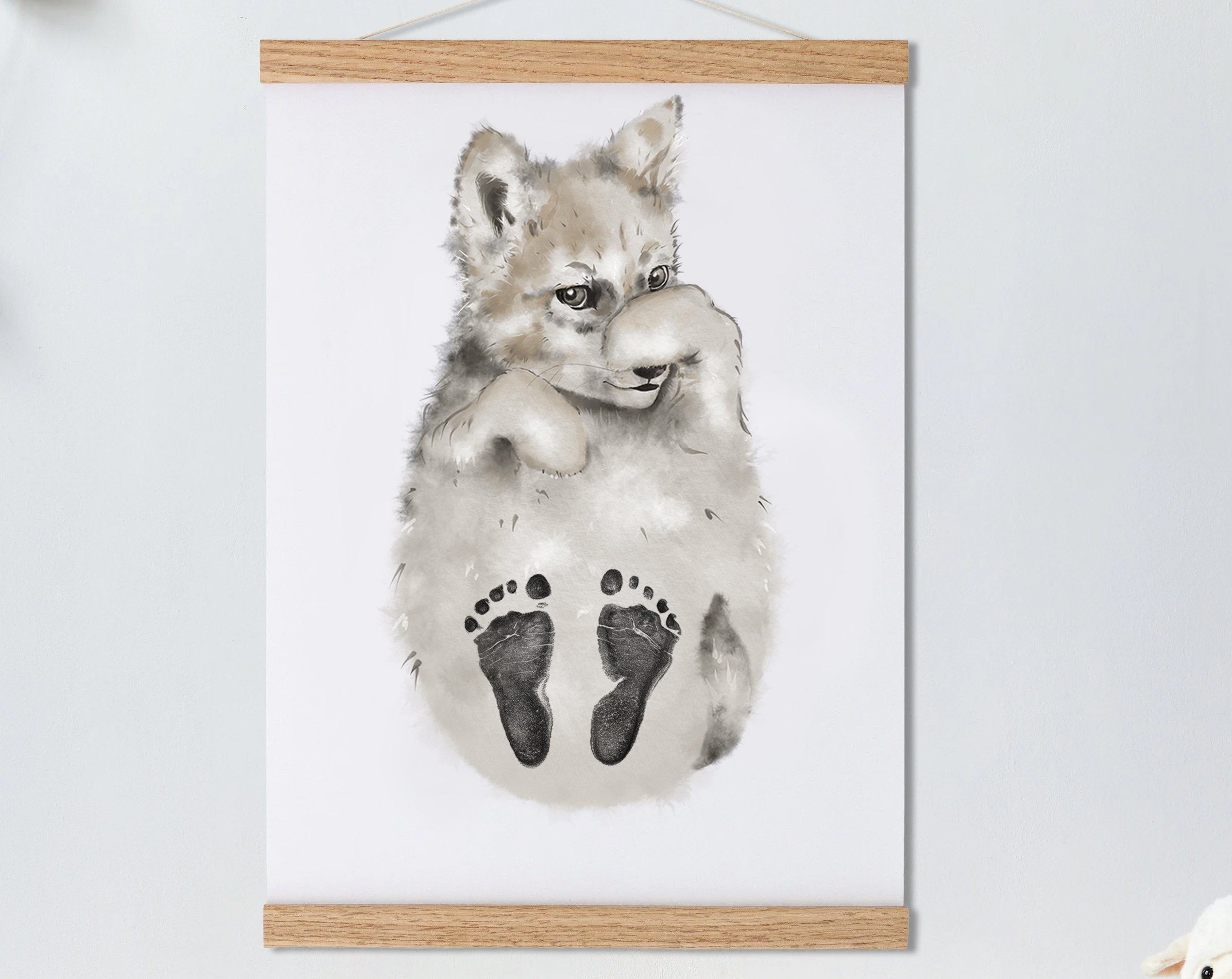 Wolf, Baby Gift Personalized, Footprint Set, Mural Baby & Children's Room Animals, Little Wolf 🐺-babyanimal