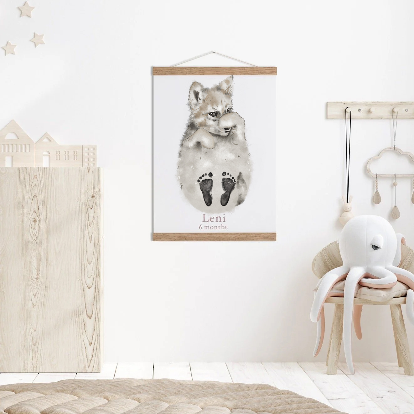 Wolf, Baby Gift Personalized, Footprint Set, Mural Baby & Children's Room Animals, Little Wolf 🐺-babyanimal