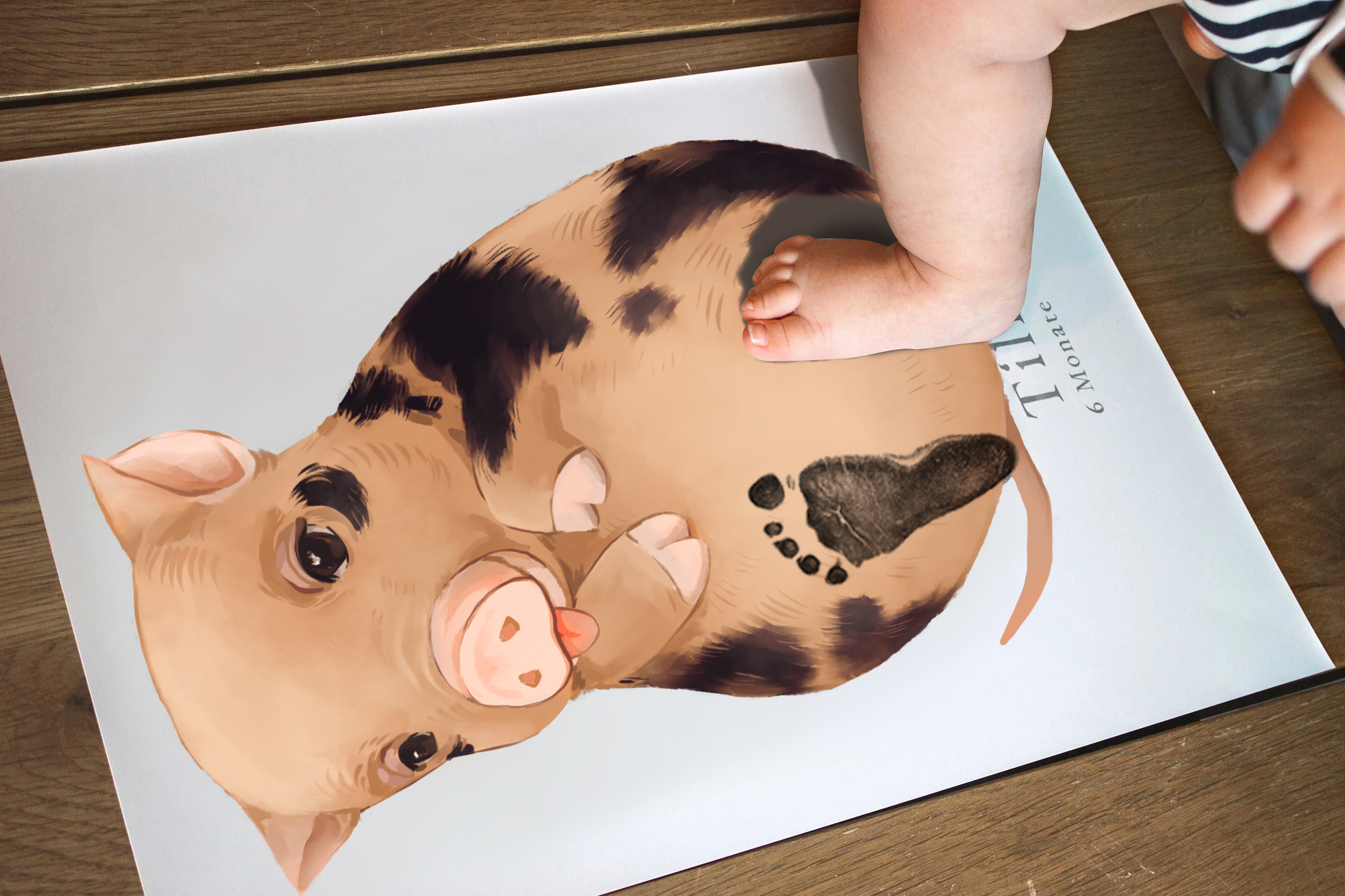 Baby Gift Personalized, Footprint Set, Mural Baby & Children's Room Animals, Pig🐷