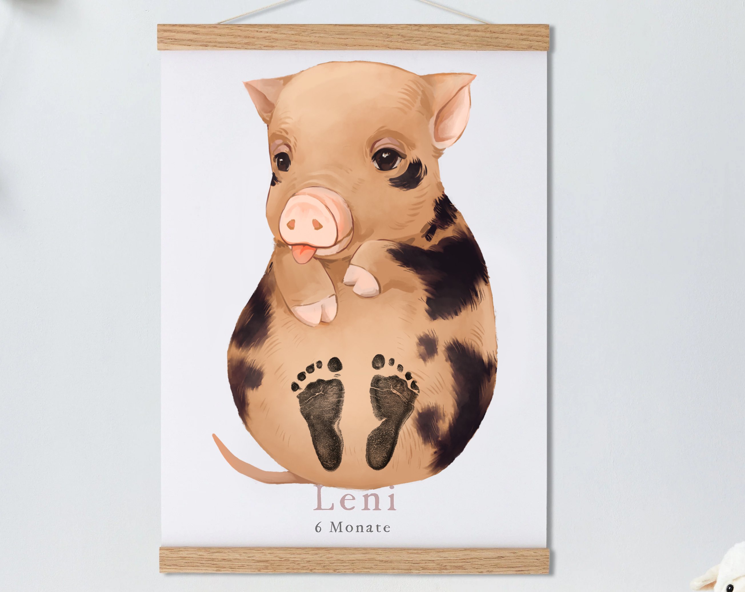 Baby Gift Personalized, Footprint Set, Mural Baby & Children's Room Animals, Pig🐷