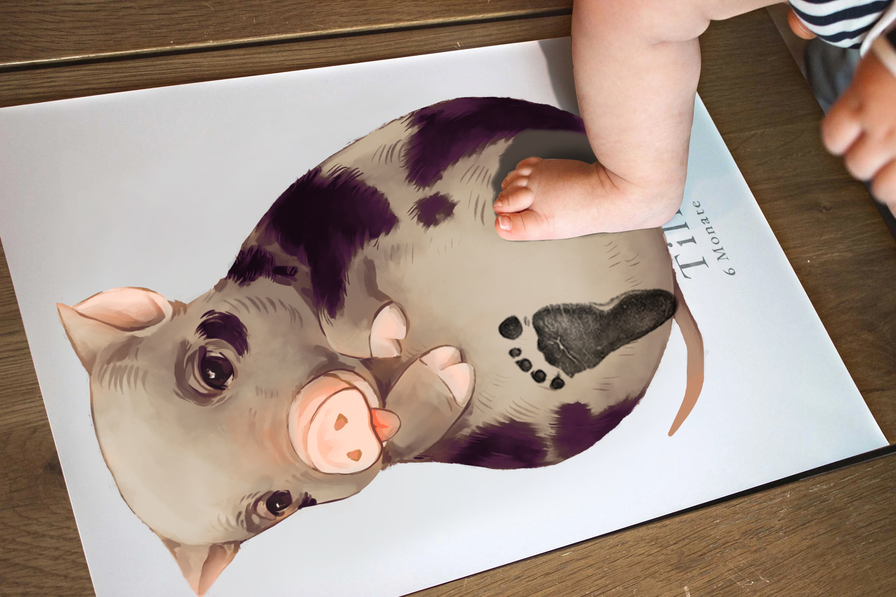 Baby Gift Personalized, Footprint Set, Mural Baby & Children's Room Animals, Black Pig🐷