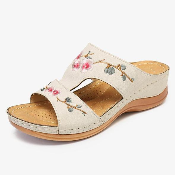 WENTING Flower Embroidered Vintage Casual Wedges Sandals Summer Sandals for Women 