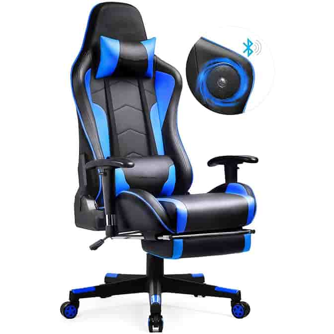 Gaming Chair with Footrest and Bluetooth Speakers Music Video Game