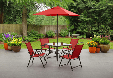 Mainstays Albany Lane 6 Piece Outdoor Patio Dining Set Outdoor Patio Dining, How To Cut Umbrella Hole In Glass Table