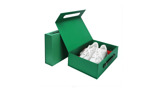 Shoe Box Packaging Green Cardboard Box with Leather Handle for Sneakers: The Sustainable and Stylish Solution