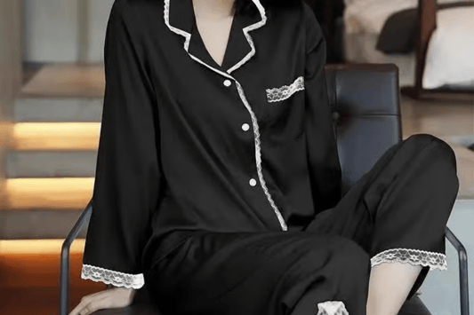 The Ultimate Guide to Ladies' Stain Sleepwear Long Sleeve Long Pant-Lace Trim