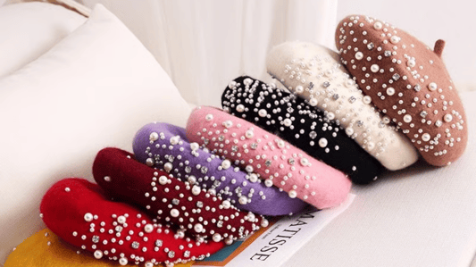 Elegant Pearl Beret Hat Cap Bling Adjustable French Classic 100% Wool Pearl Rhinestones For Woman