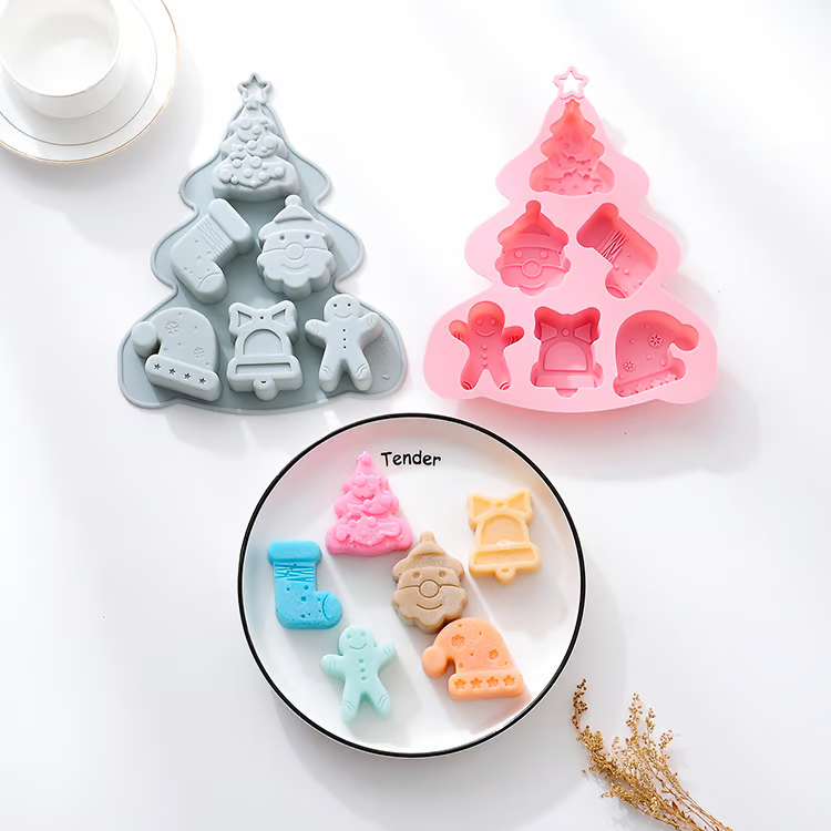 How to Make Christmas Tree Shape Silicone Cake with 6 Cavity Christmas Tree Snowman Bell Sock Shape Silicone Molds