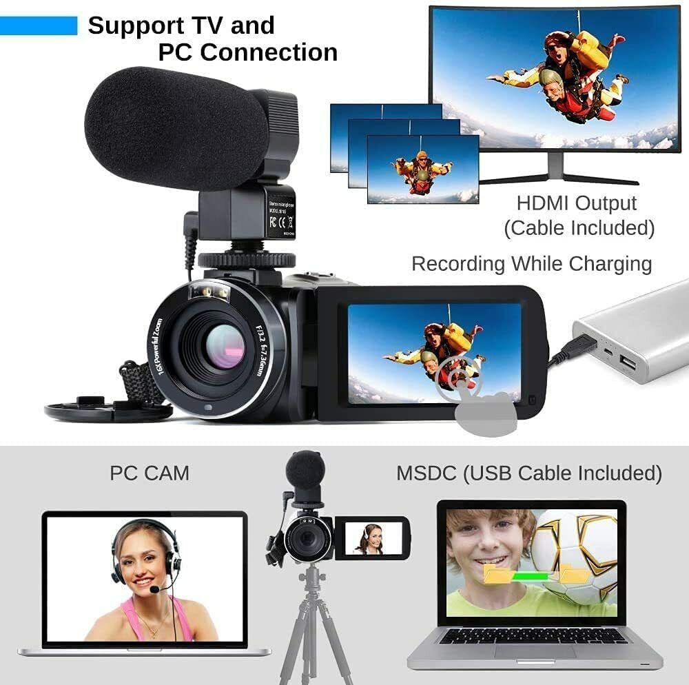 Image 3 - Camcorder Video Camera Ultra HD 4K 48MP wifi Microphone Remote 32GB SD Card,