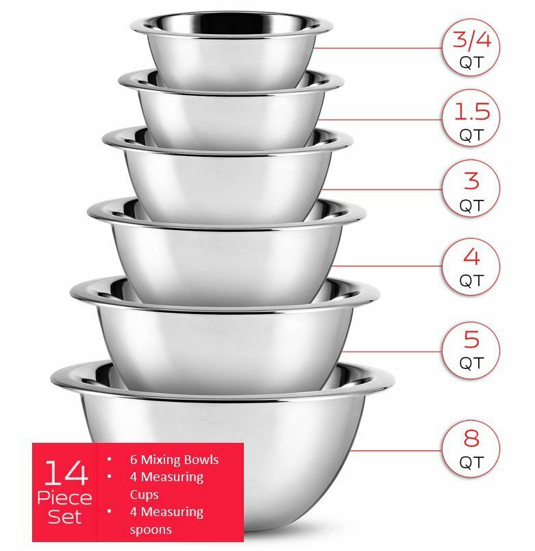 Image 11 - Stainless Steel Mixing Bowls 14 Piece Bowl Set with Measuring Cups and Spoons