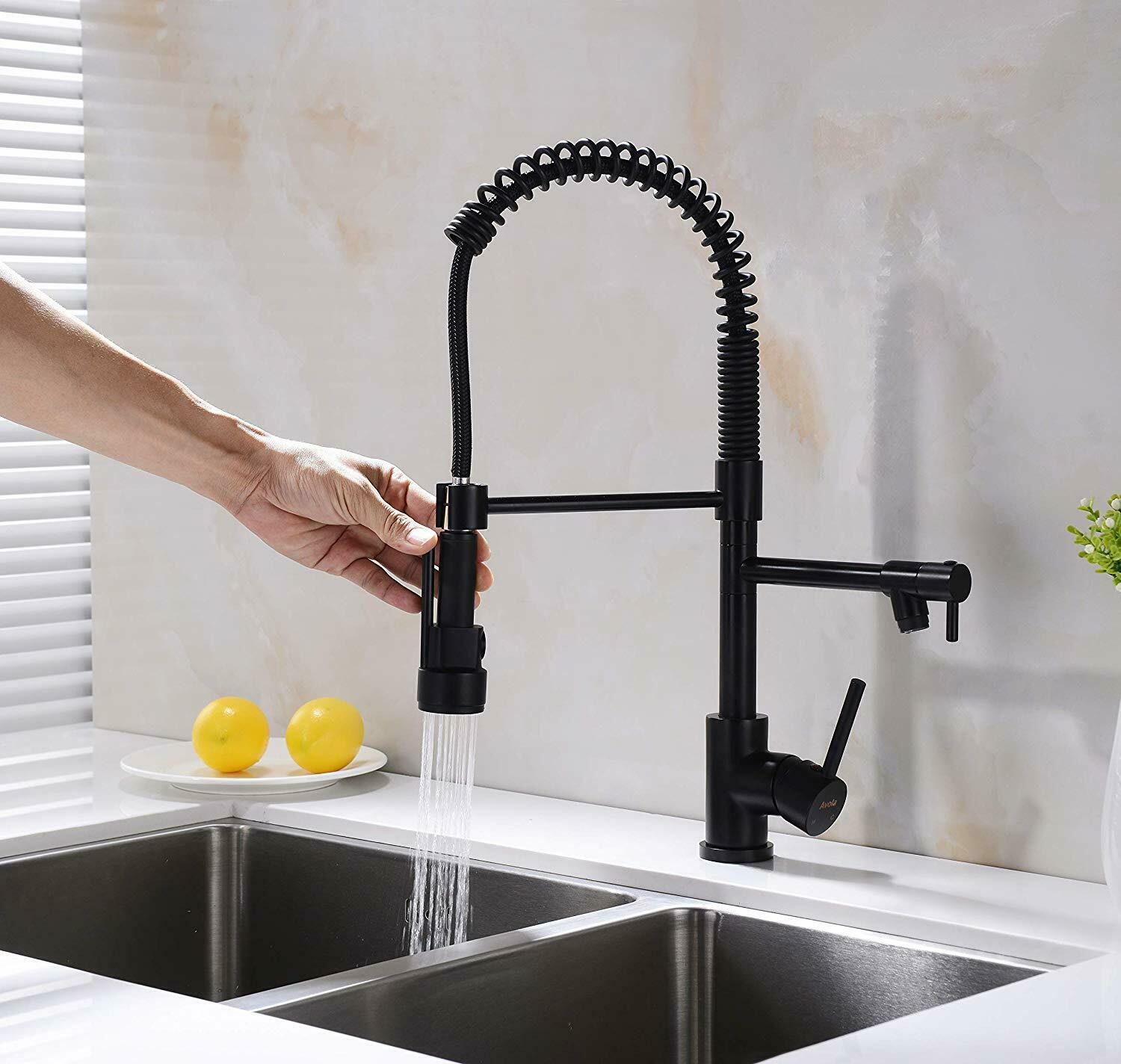 Image 2 - Matte Black Kitchen Sink Faucet Pull Down Sprayer Single Handle 1 Hole Mixer Tap