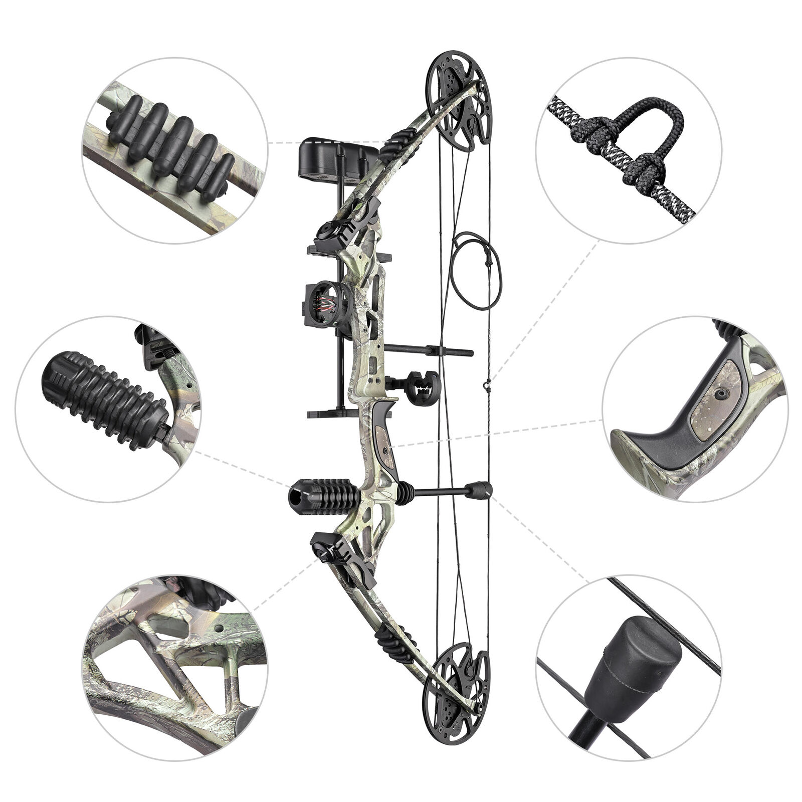 Image 5 - Pro Compound Right Hand Bow Kit w/ Arrow Adjustable 20 to 70lbs Archery Set Camo