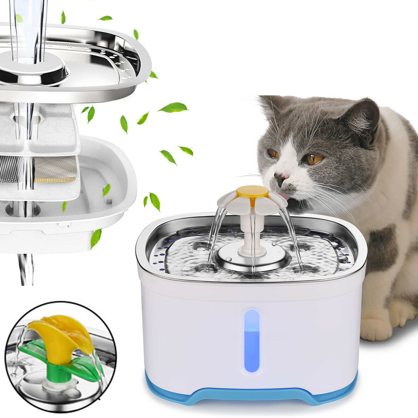 Image 1 - 2.5L Pet Water Dispenser Fountain Cat Dog LED Light Drinking Bowl Triple Filter