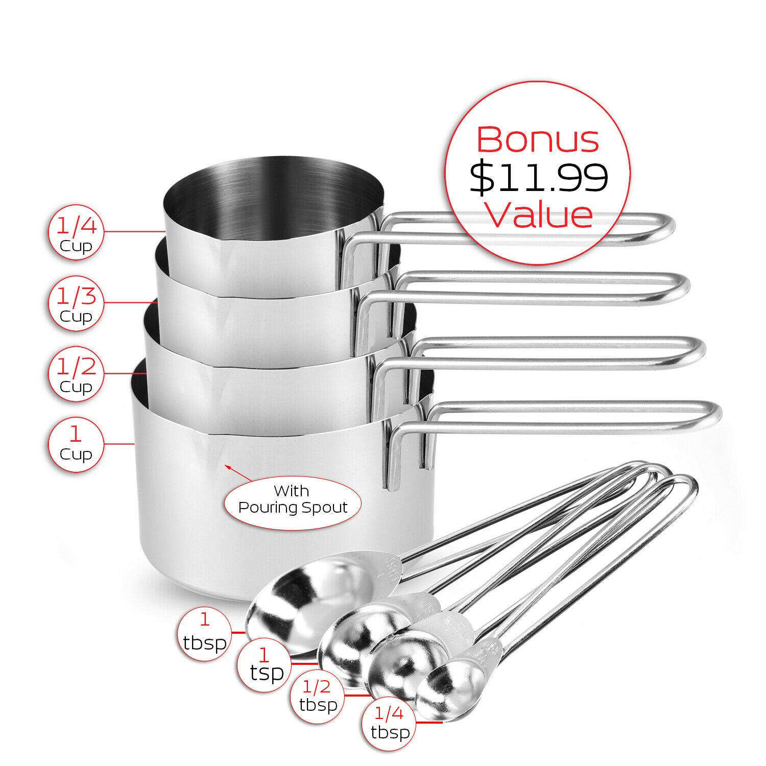 Image 31 - Stainless Steel Mixing Bowls 14 Piece Bowl Set with Measuring Cups and Spoons