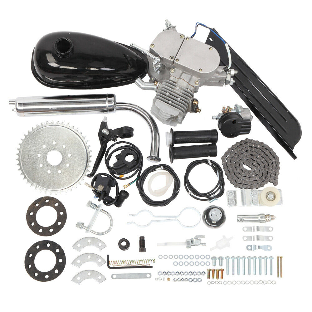 Image 2 - 80cc 2 Stroke Gas Bike Engine Motor Kit DIY Motorized Bicycle Chrome Silver New