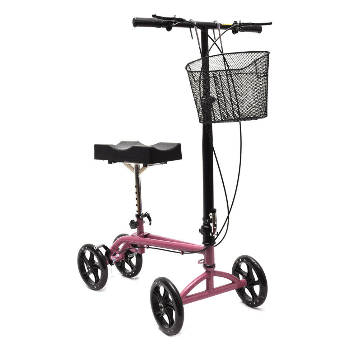 Image 2 - Clevr Medical Foldable Steerable Knee Walker Scooter with Basket, Pink