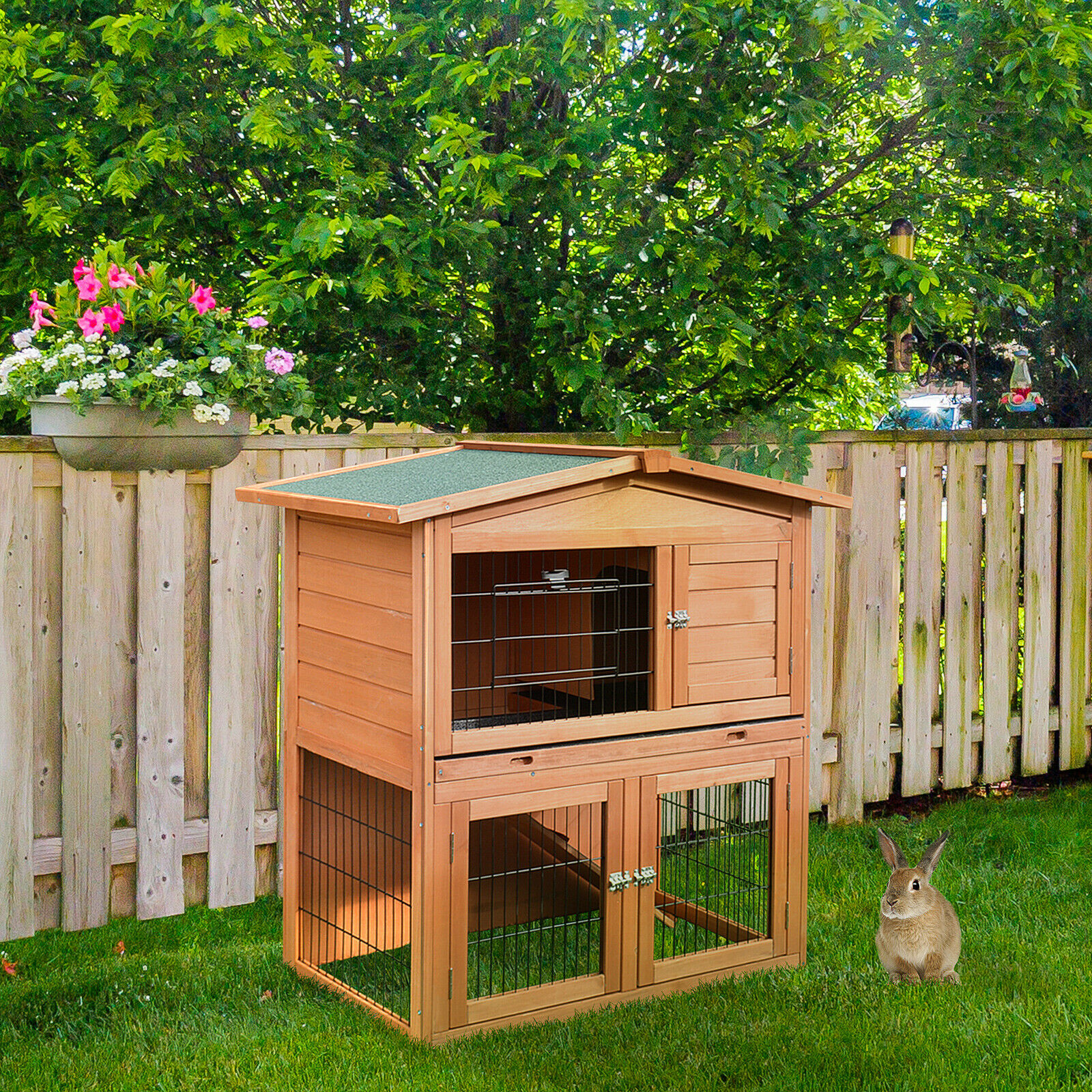 Image 81 - 40&#034;New A-Frame Wood Wooden Rabbit Hutch Small Animal House Pet Cage Chicken Coop