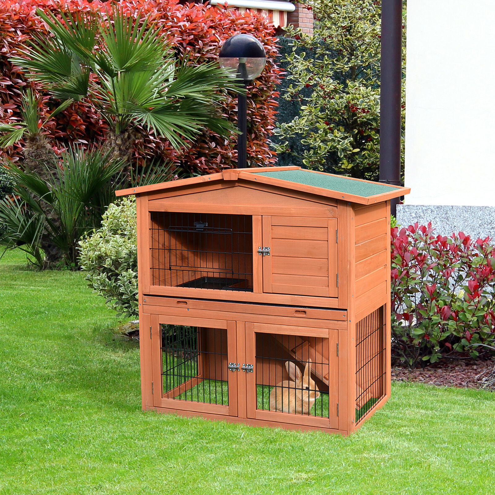 Image 1 - 40&#034;New A-Frame Wood Wooden Rabbit Hutch Small Animal House Pet Cage Chicken Coop
