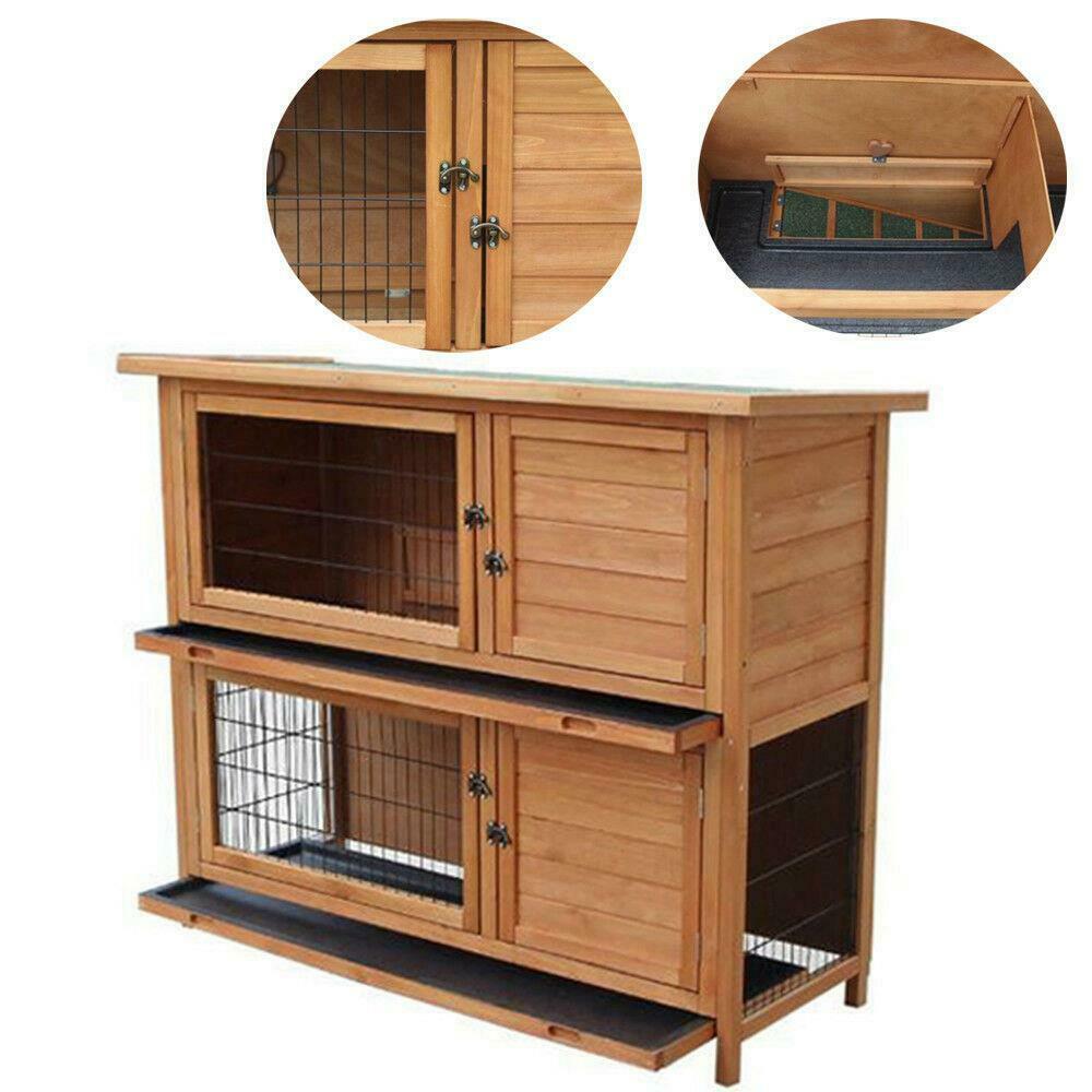 Image 31 - 48&#034; Wood Wooden Rabbit Hutch Small Animal House Pet Cage Chicken Coop Waterproof
