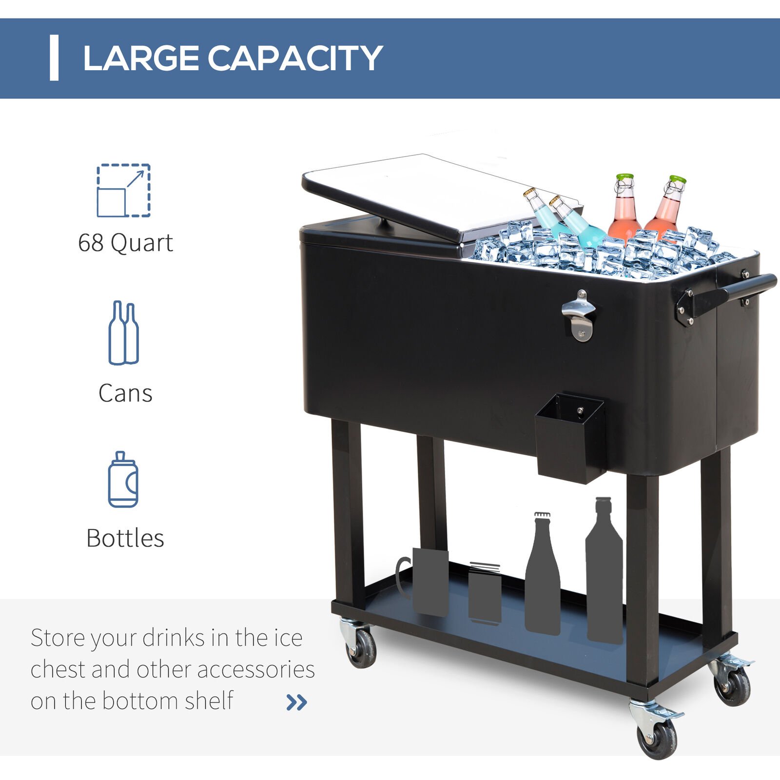 Image 41 - 80Qt Outdoor Rolling Cooler Cart Ice Beer Beverage Chest Party Portable Black