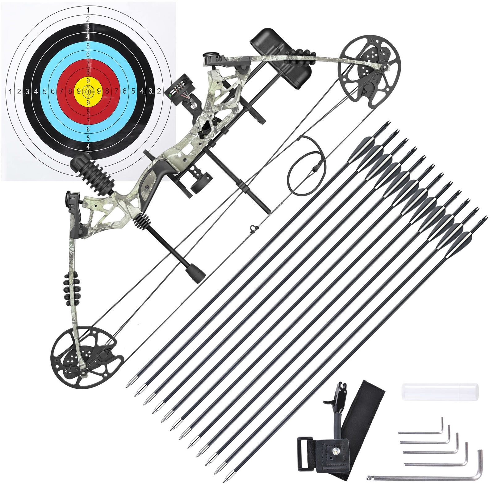Image 3 - Pro Compound Right Hand Bow Kit w/ Arrow Adjustable 20 to 70lbs Archery Set Camo