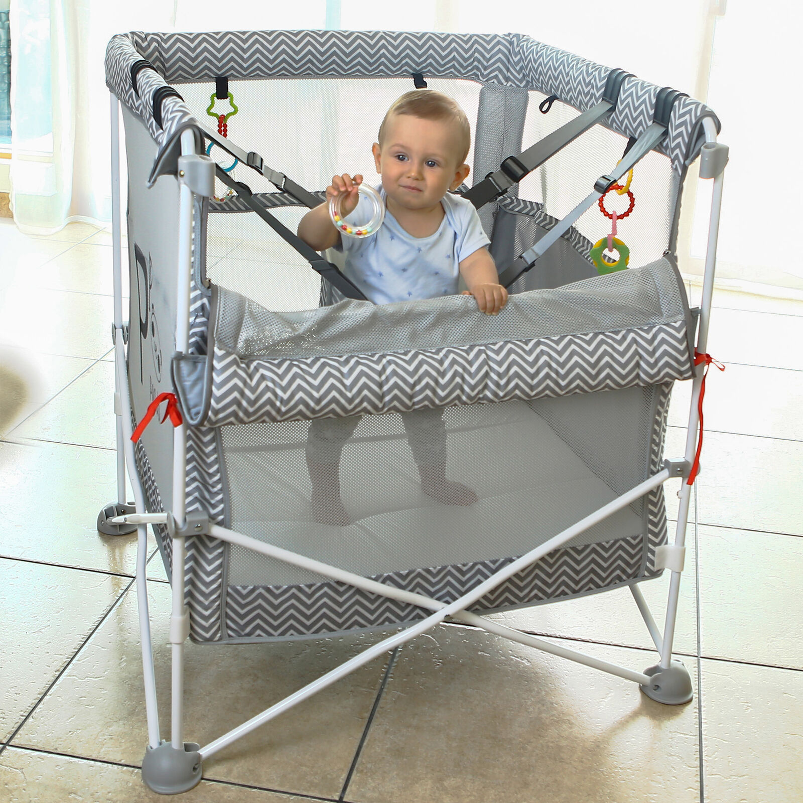 Image 1 - 4In1 Baby Folding Crib Bedside Sleeper Bassinet Playpen Jumper Infants Mattress