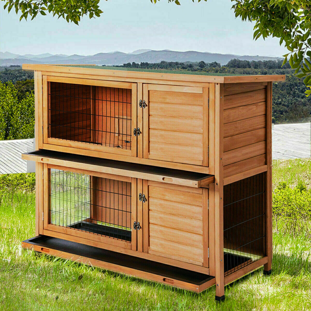 Image 1 - 48&#034; Wood Wooden Rabbit Hutch Small Animal House Pet Cage Chicken Coop Waterproof