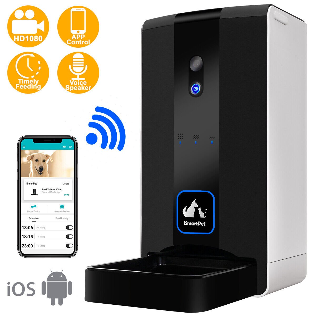 Image 1 - iSmartPet Pet Automatic Feeder Dog Cat Food Dispenser Smart App WiFi Camera 7L