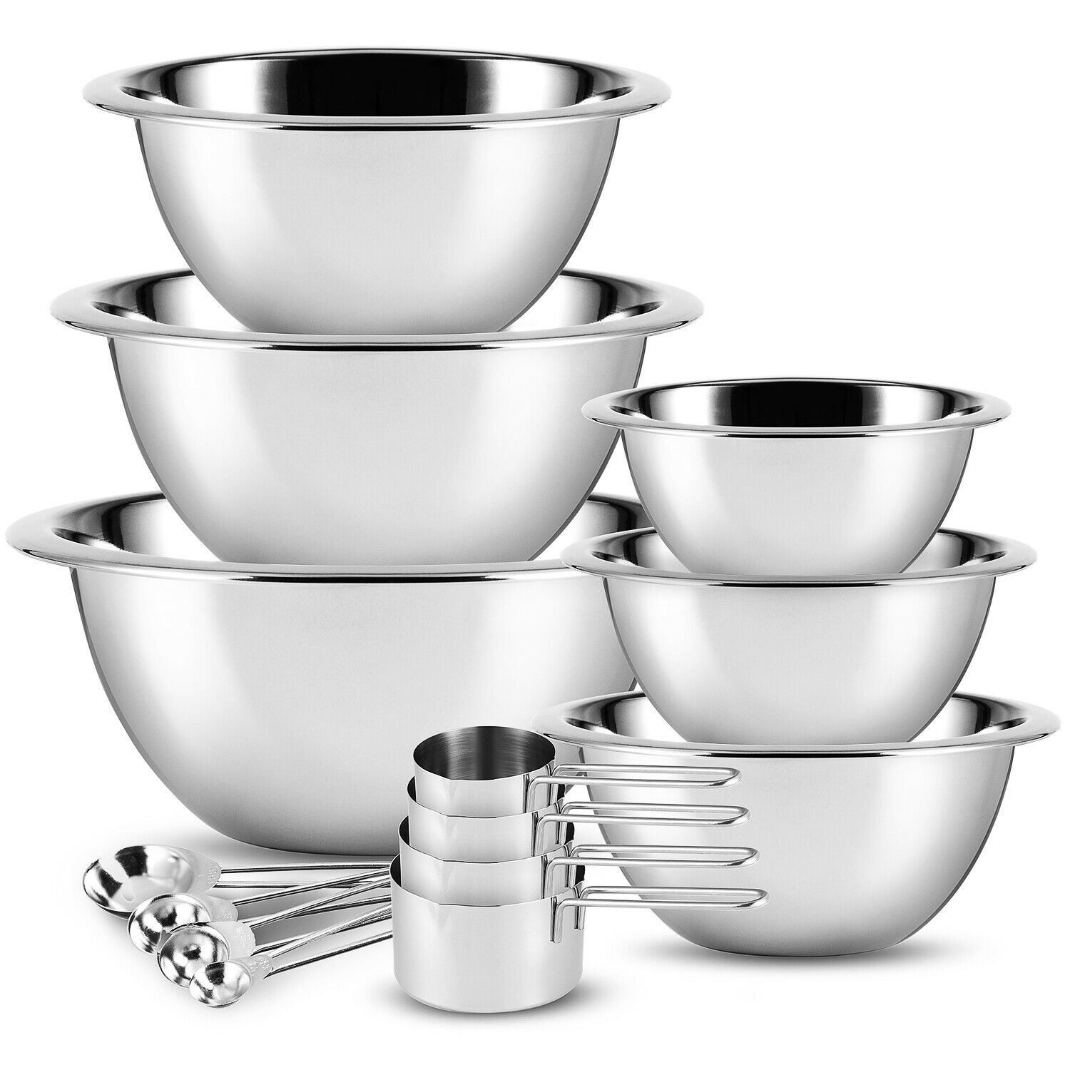 Image 1 - Stainless Steel Mixing Bowls 14 Piece Bowl Set with Measuring Cups and Spoons
