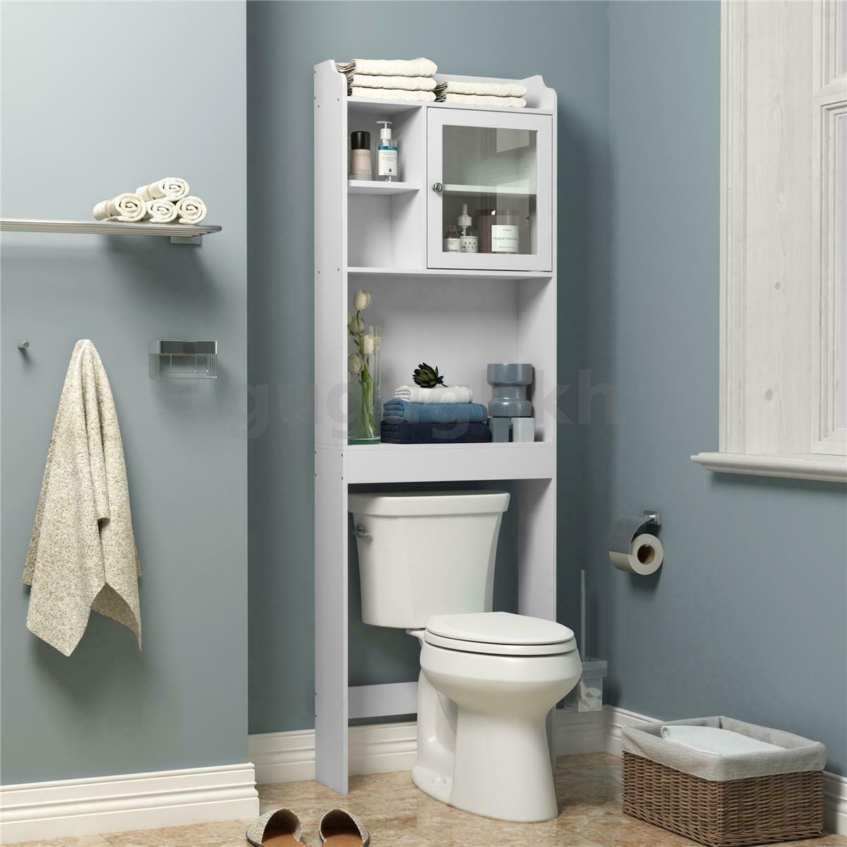 Image 25 - Bathroom Floor Cabinet Over Toilet Storage with Door Adjustable Shelf  .- .~.
