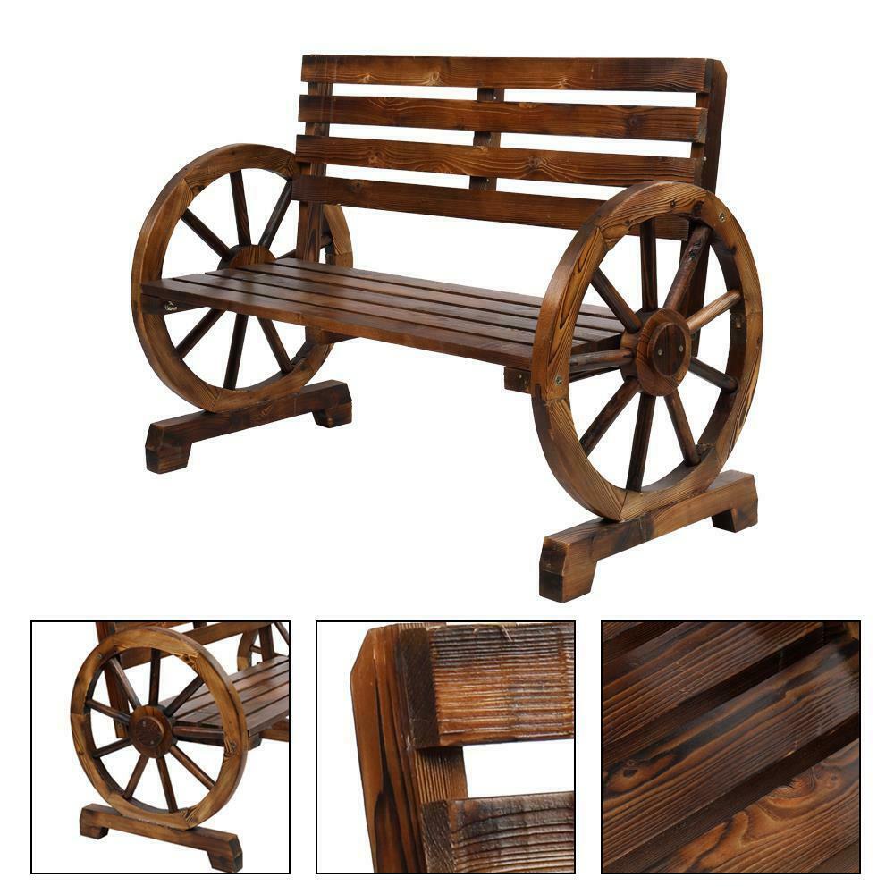 Image 61 - 2 Person Rustic Wagon Wheel Bench Garden Loveseat Porch Patio Outdoor Seat Wood
