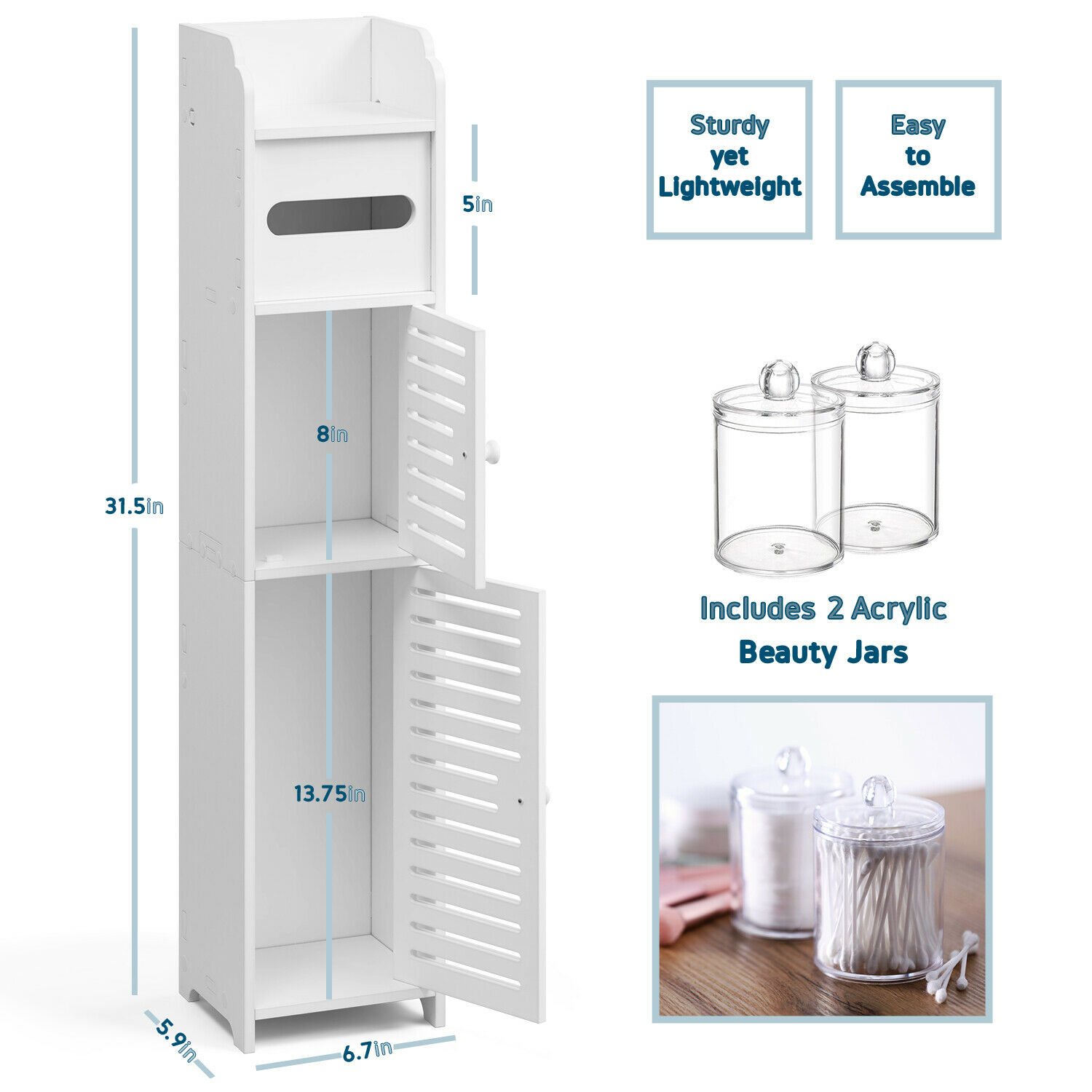 Image 9 - Bathroom Storage Cabinet Floor Standing Toilet Paper Organizer Shelves with Door