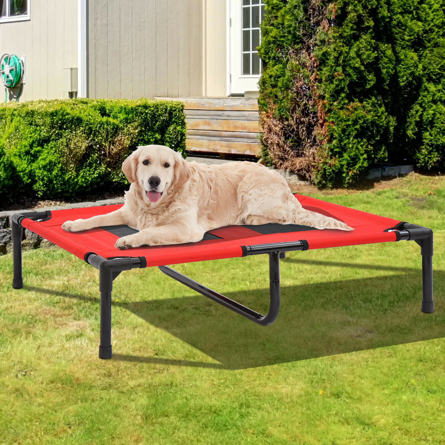 Image 1 - Large Elevated Camping Pet Cot Portable Raised Dog Cat Sleep Bed Indoor Outdoor
