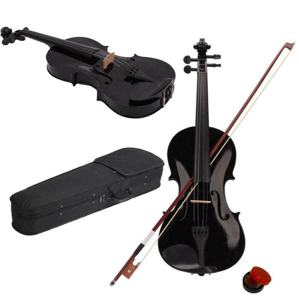 Image 01 - 4/4 Full Size Acoustic Violin Fiddle Black with Case Bow Rosin w/ Gift