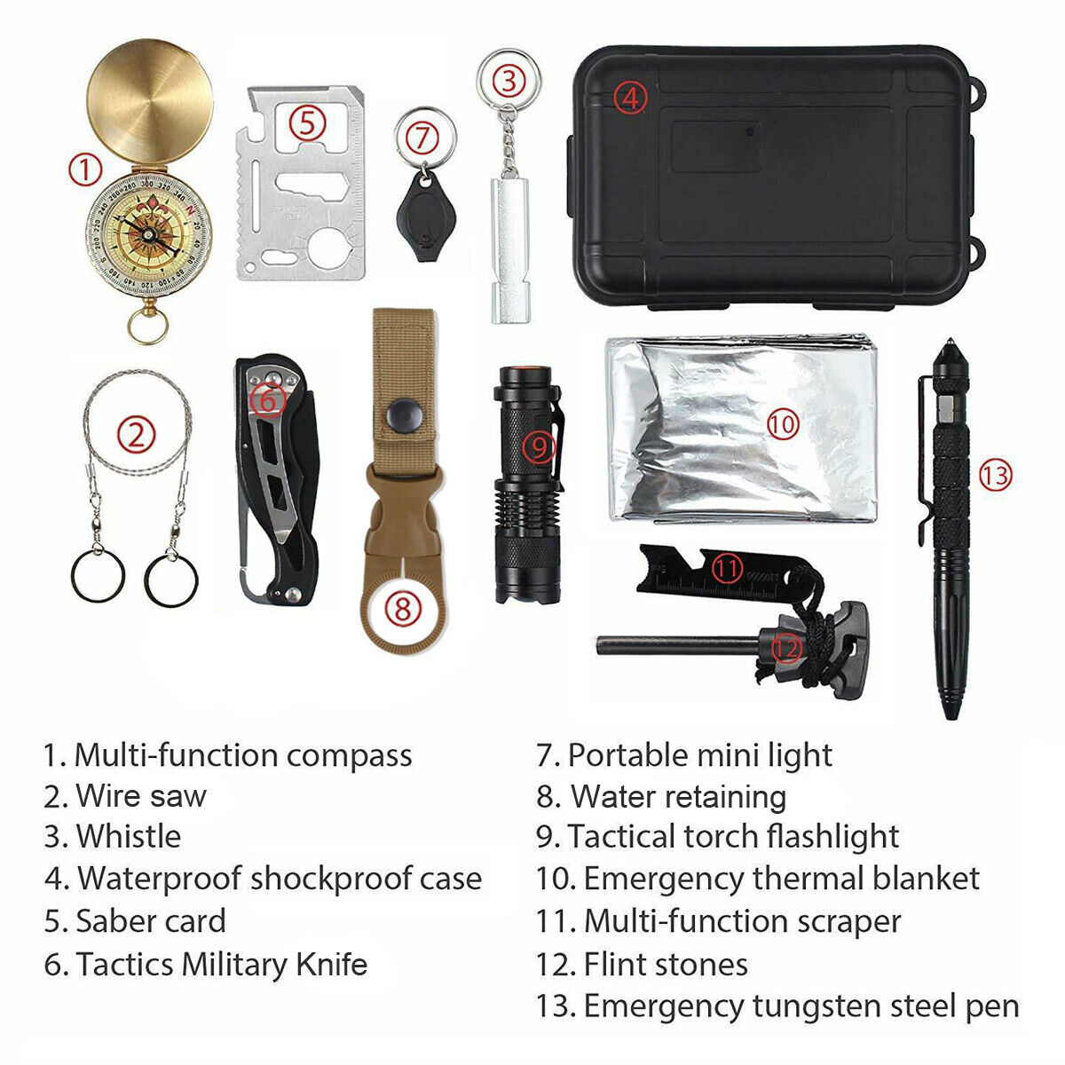 Image 2 - 13 In 1 Outdoor Emergency Survival Kit Camping Hiking Tactical Gear SOS Backpack
