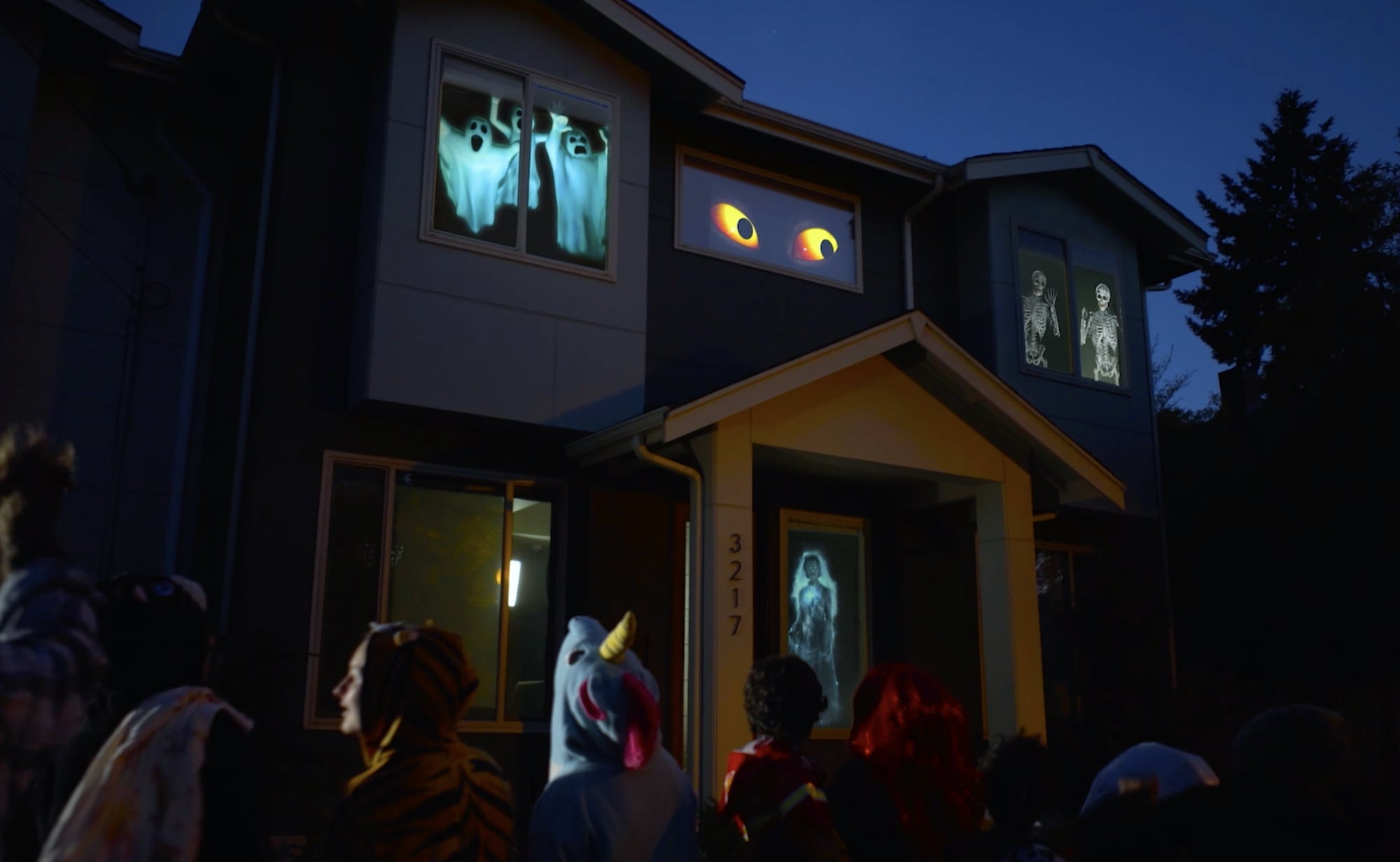 scary halloween window projection