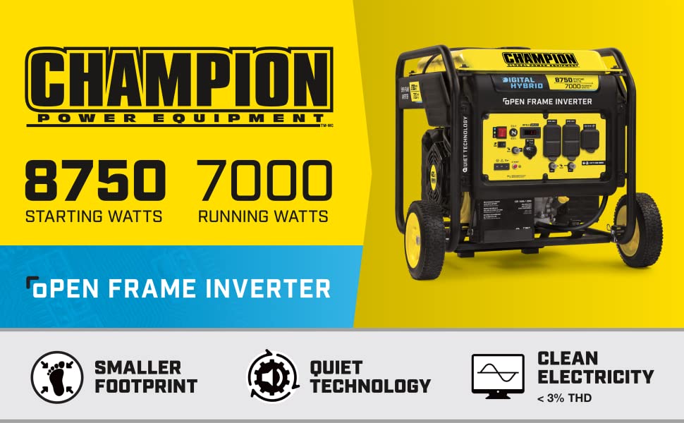 generator open frame gas powered champion 8750 watts backup outage quiet portable rv storm generator