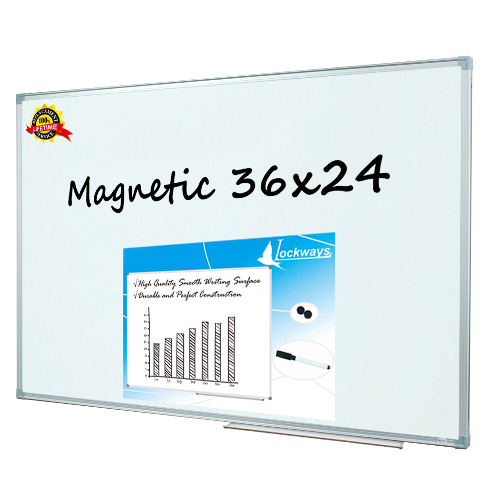 Lockways Magnetic Dry Erase Board| Wall Mounted Aluminum Message Presentation White Board with Pen Tray for Kids, Students & Teachers, 40 x 30