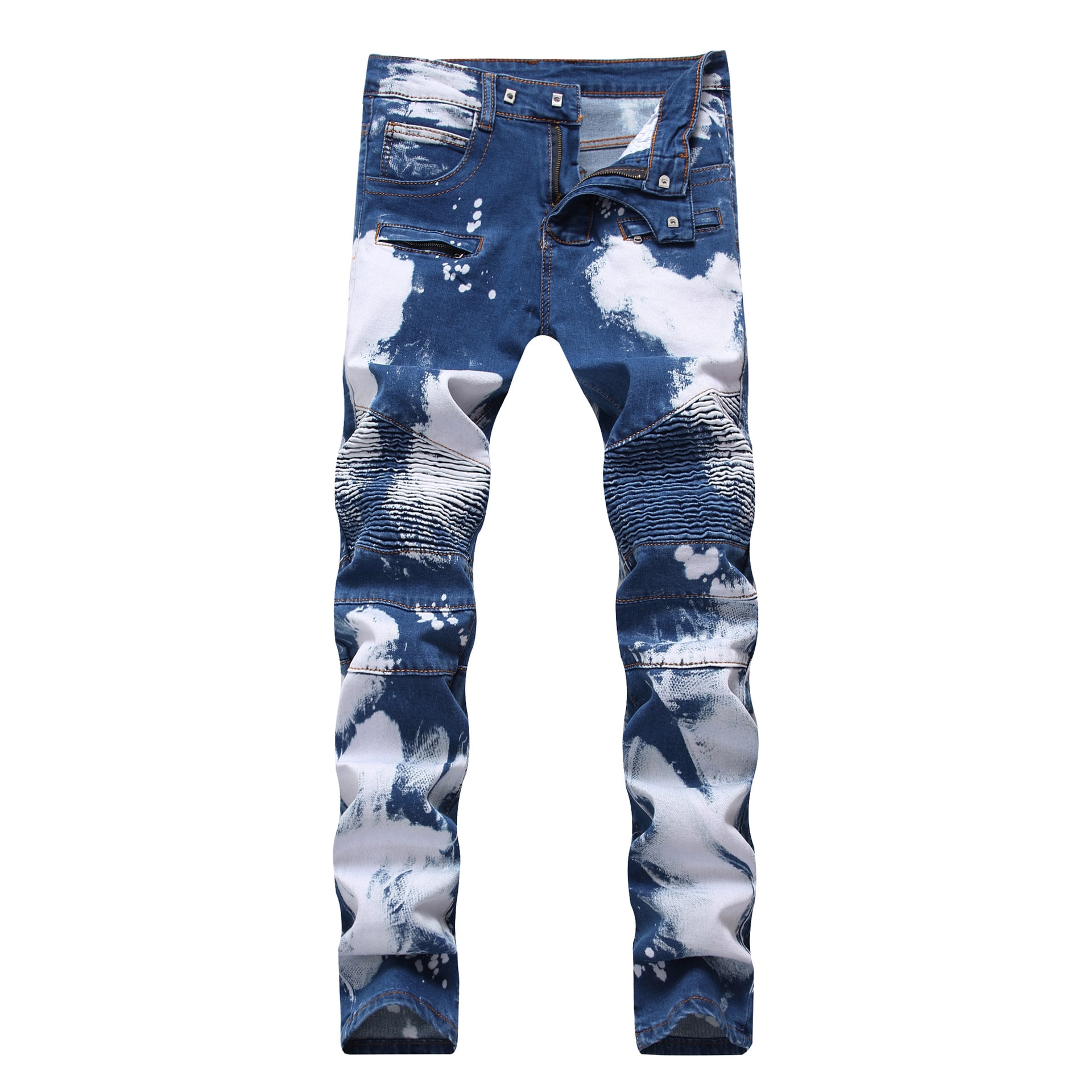 2023 New Brand Fashion Designer Jeans Men Straight Blue Color Printed ...