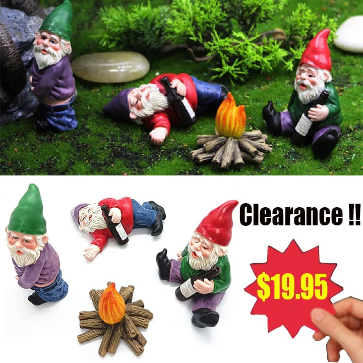 mini drunk garden gnome set