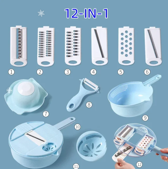 Vegetable Chopper, 12 in 1 Food Slicer, With Container Veggie Chopper,  Multifun vegetable cutter slicer, Vegetable Slicer, Kitchen Gadgets, Food Chopper Manual