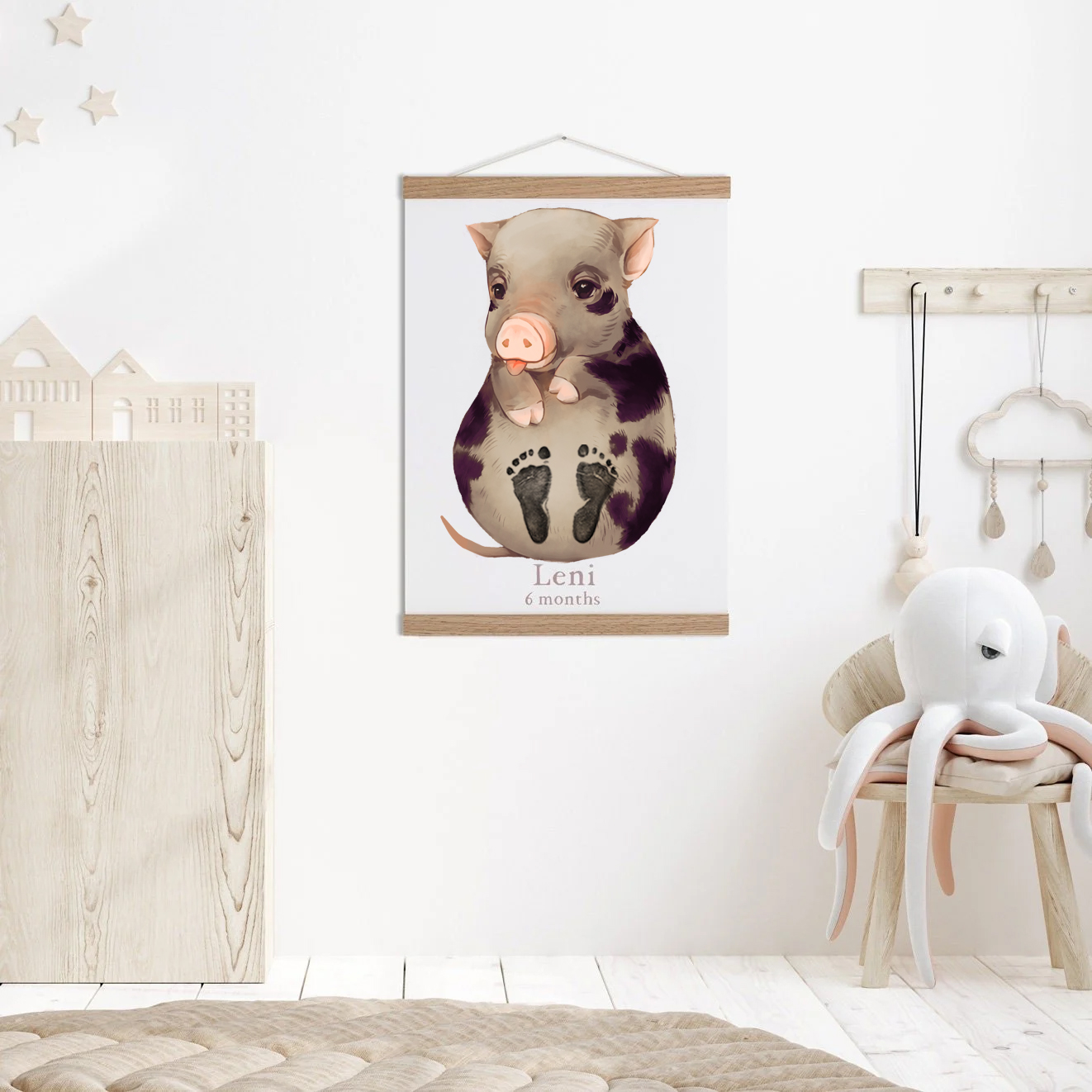 Baby Gift Personalized, Footprint Set, Mural Baby & Children's Room Animals, Black Pig🐷