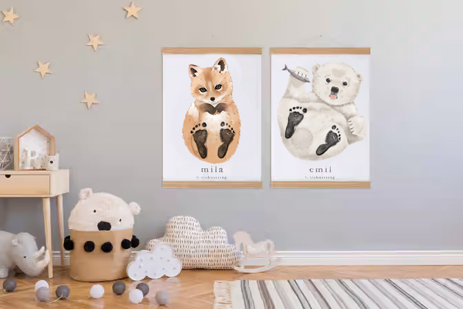 Baby Gift Personalized, Footprint Set, Mural Baby & Children's Room Animals, Samoyed🐶-babyanimal